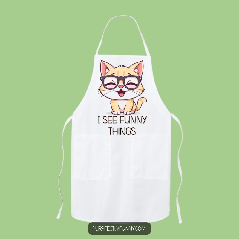 Funny Cat Apron: Giggle-Ready Kitchen Wear with a Silly Glasses Cat Chef