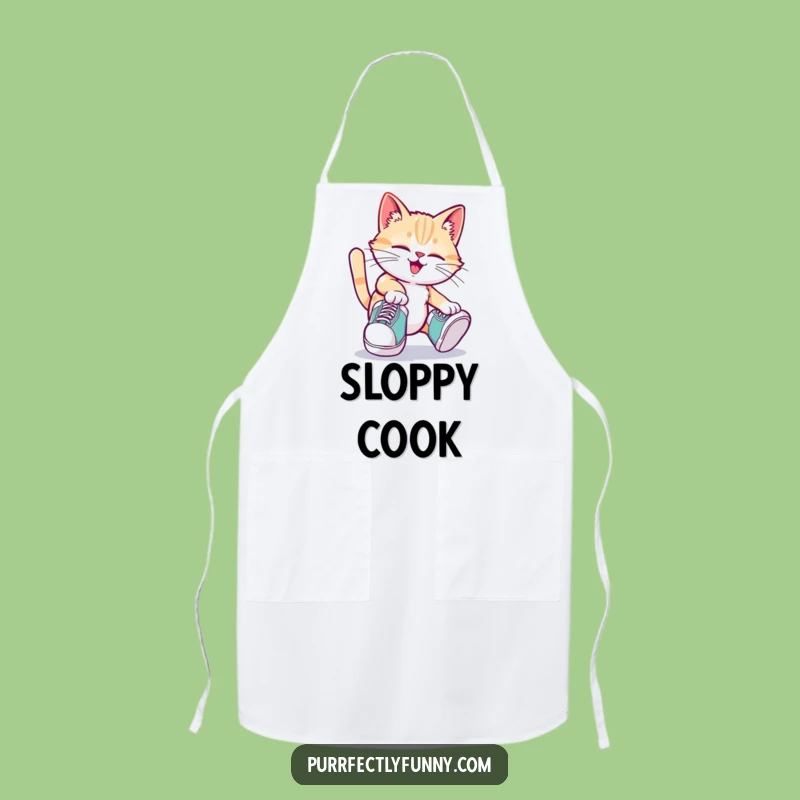 Funny Tripping Cat Apron: Hilarious Oversized Shoe Kitchen Wear for Chef Fun