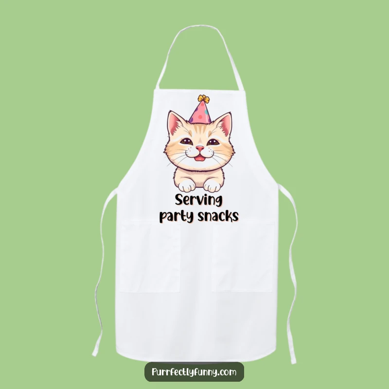 Funny Party Cat Apron - Tilted Hat Kitchen Wear, Gift