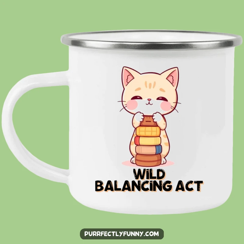 Funny Balancing Cat Camping Mug: Adventure with a Side of Wobble