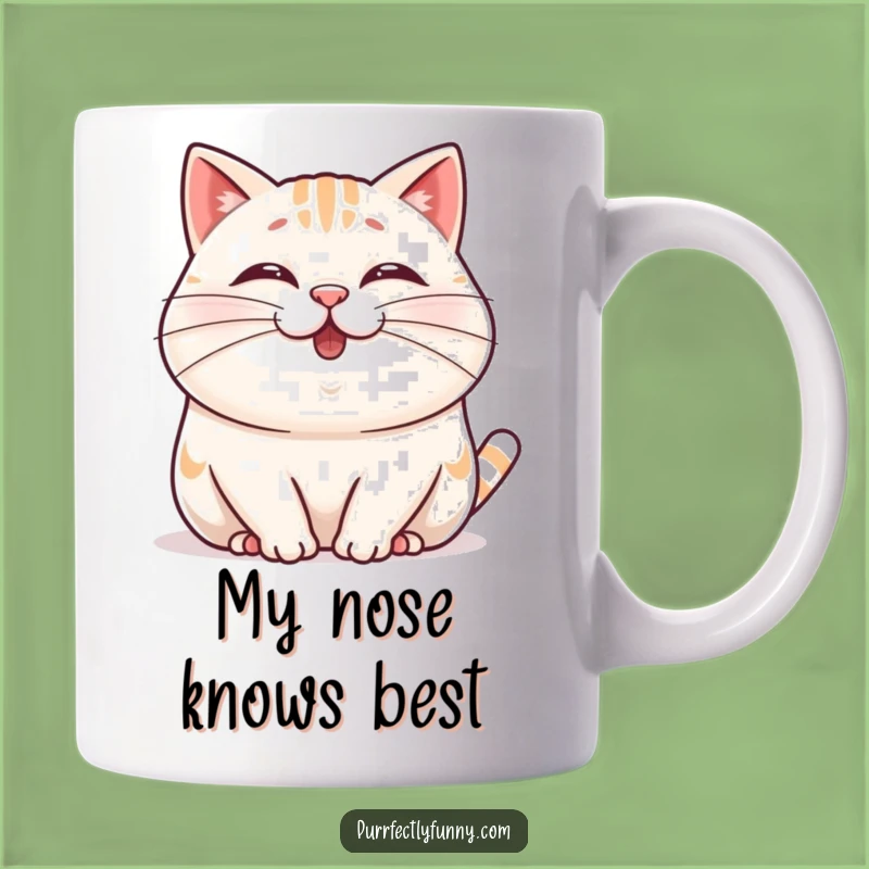 Funny Wobbly Whisker Cat Mug: Cheerful Character's Humorous Design