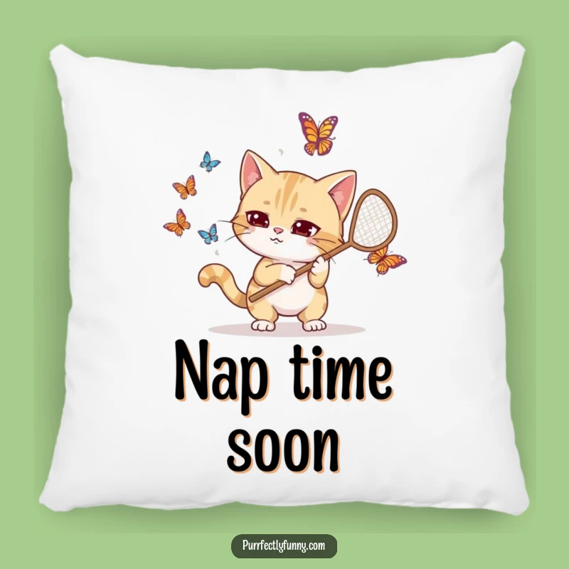 Funny Goofy Cat Butterfly Hunter Pillow: Comfy and Hilarious Home Decor