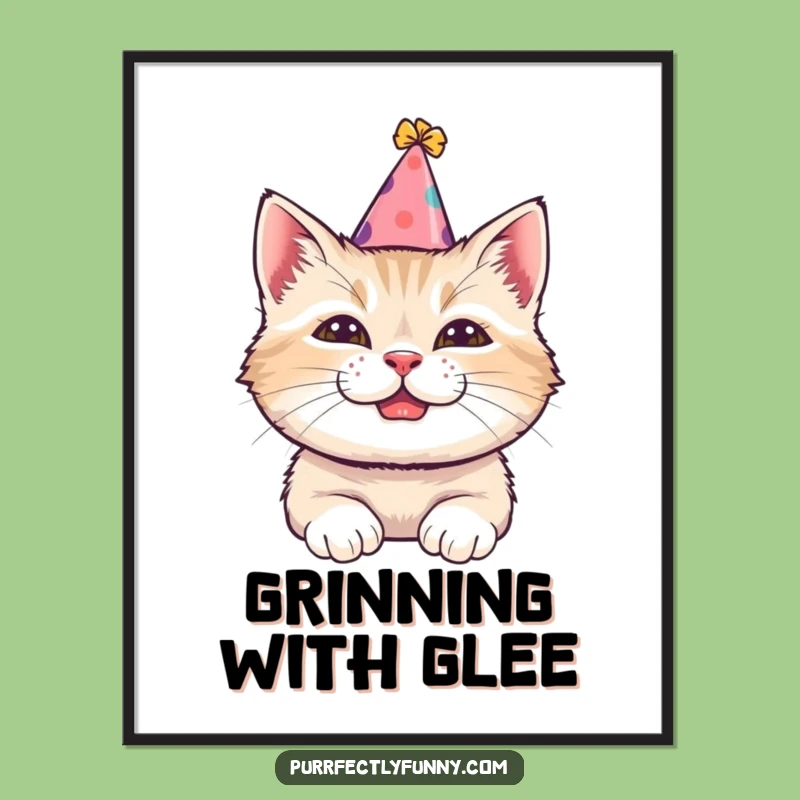 Funny Party Cat Digital Art - Tilted Hat Print, Gift