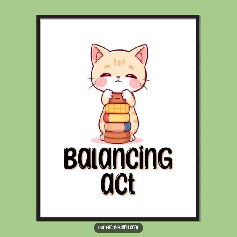 Funny Balancing Act Cat Poster: Artful Wobble for Your Walls