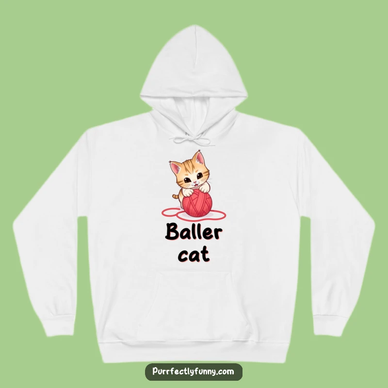 Funny Cat Pouncing Yarn Hoodie: Cozy and Hilarious Gift for Cat Lovers