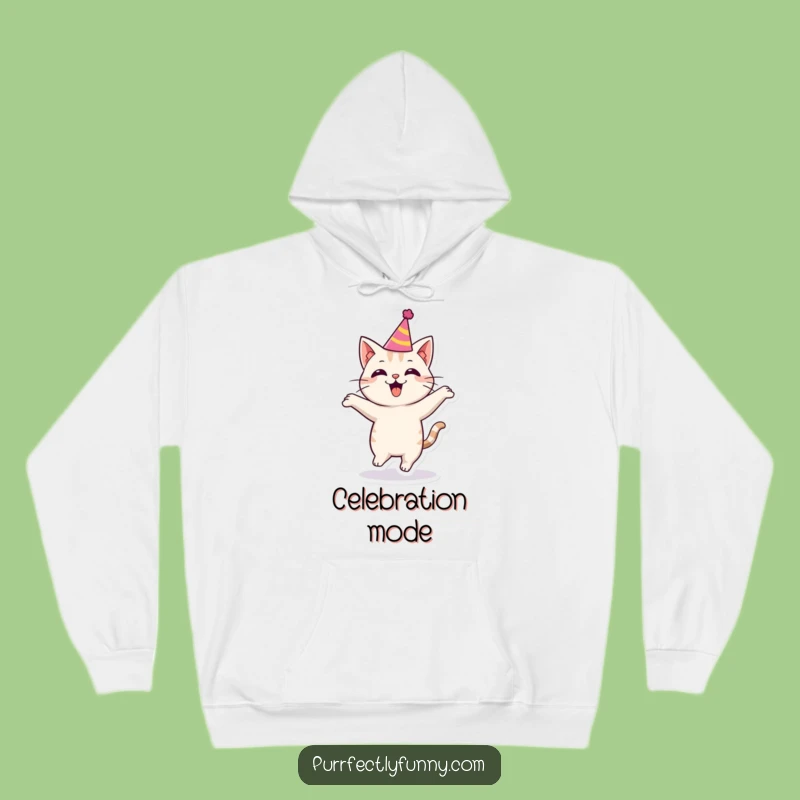 Cozy Funny Party Cat Hoodie - Warm & Cheerful Feline Celebration Wear