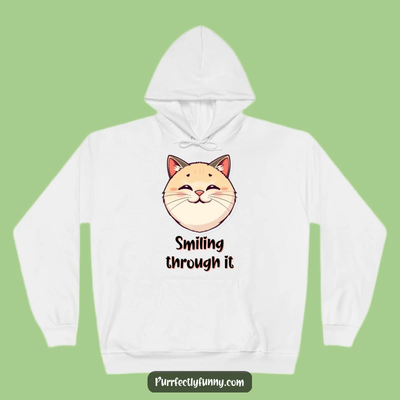 Funny Smiling Cat Face Hoodie - Cozy Bouncy Whiskers Gift