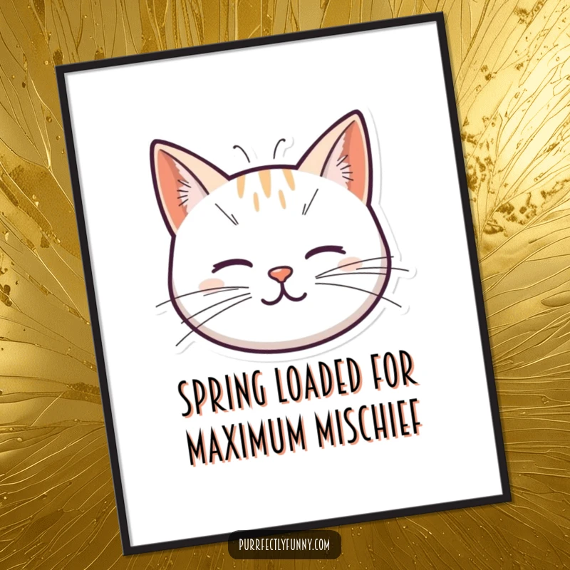 Funny Free Printable Wall Art featuring a simple cat head with whiskers that have a comical, spring-like quality, full of bounce.