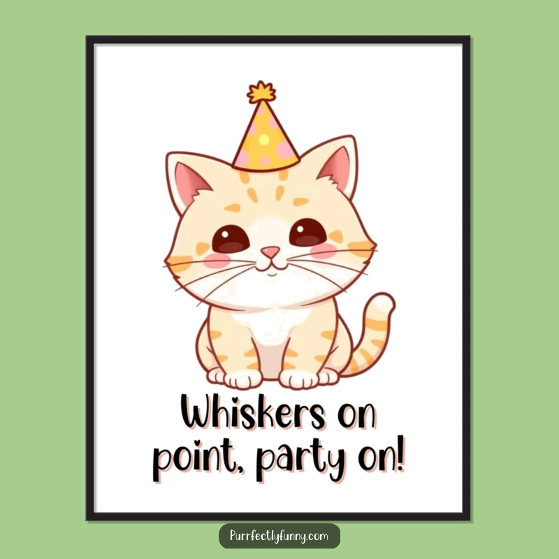 Funny Free Printable Wall Art: Cat Party Hat Whisker - Humorous Downloadable Decor