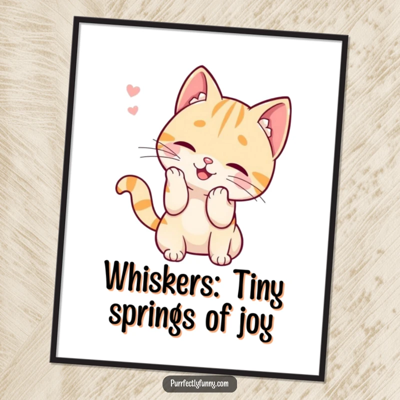 Funny Free Printable Wall Art showcasing a cat character in mid-play, batting at a single floating whisker with pure joy.