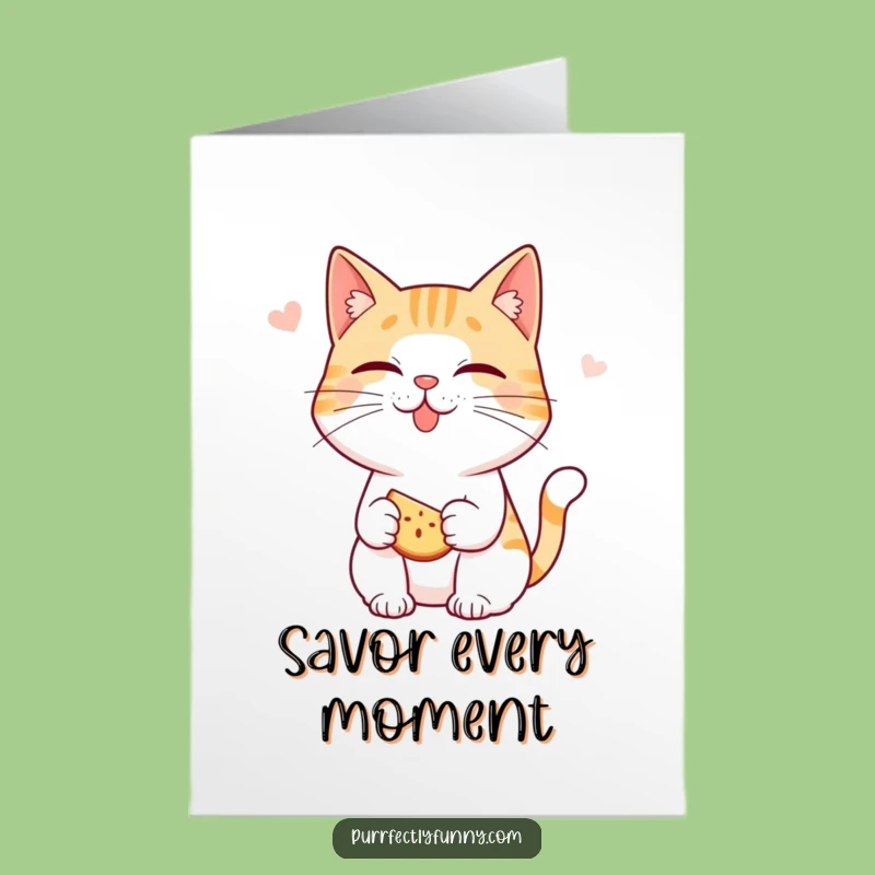 Free Printable Birthday Card: Cat Anticipating Snack Funny Downloadable Gift