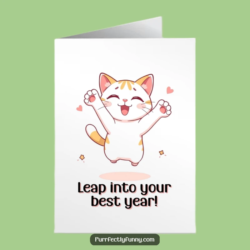 Free Printable Birthday Card: Cat Leaping for Treat Funny Downloadable Gift