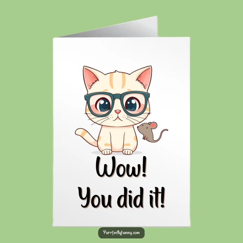 Free Printable Congrats Card: Surprised Cat & Toy Mouse - Humorous Downloadable
