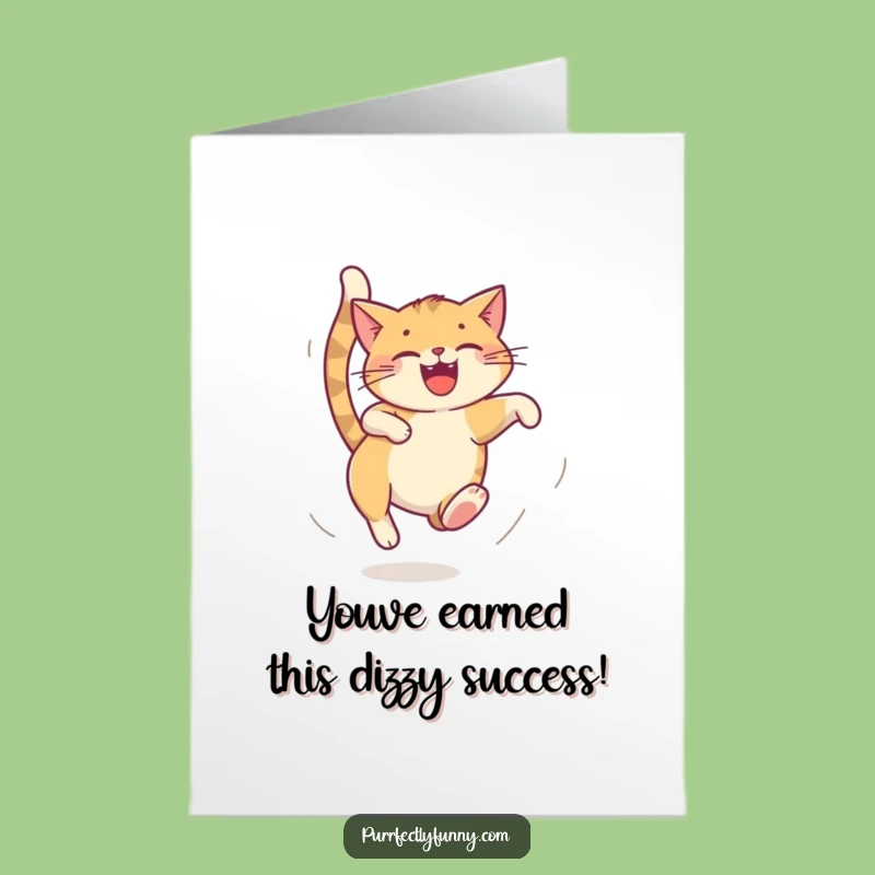 Free Printable Congrats Card: Dizzy Cat Tail Chase Funny Downloadable Gift