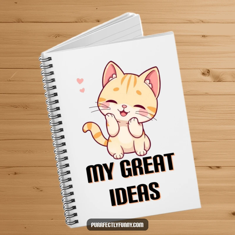 Funny notebook cover featuring a playful cat character in hot pursuit of a single whisker, perfect for jotting down amusing thoughts.