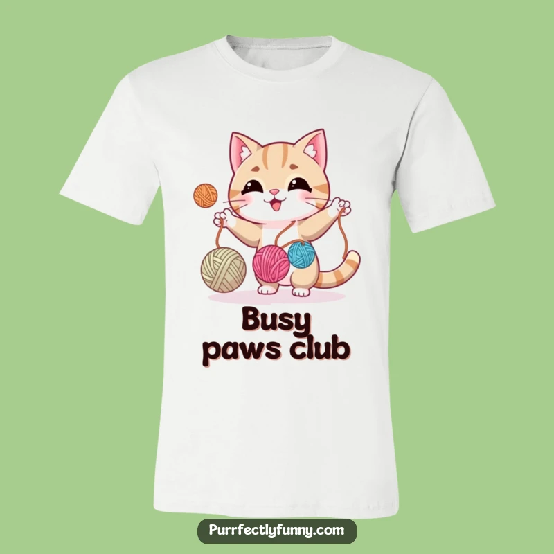 Funny Cat Juggling Yarn T-Shirt - Whimsical Feline Graphic Tee for Knitters