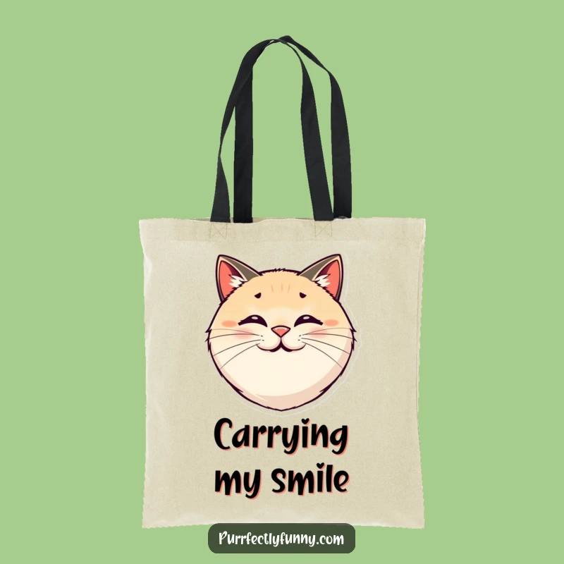 Funny Smiling Cat Face Tote Bag - Bouncy Whiskers Carryall